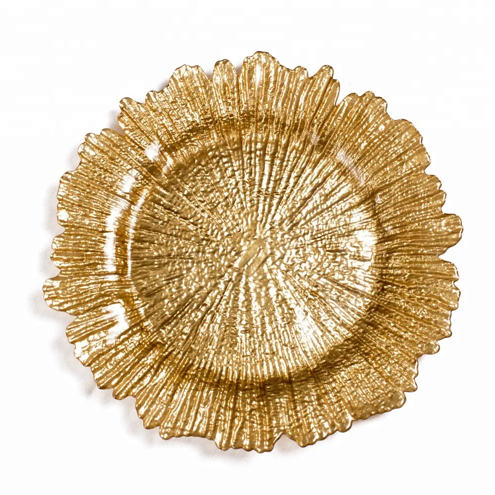 Vendita calda 13 ''elegante oro reef fiore di vetro di cerimonia nuziale caricatore piastre