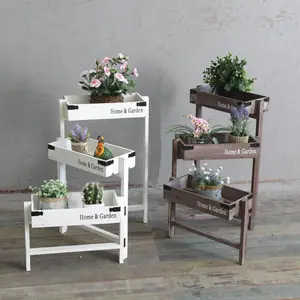 Supporto per vaso di fiori in legno massello con scala a 3 livelli durevole in stile Country americano - Product Image 1