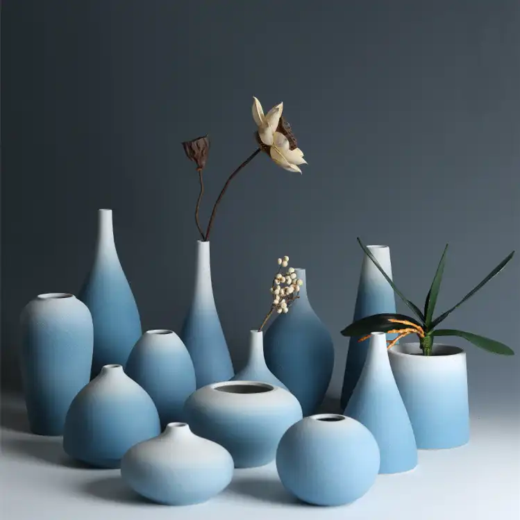 China supplier cheap blue ceramic flower vase for home decor