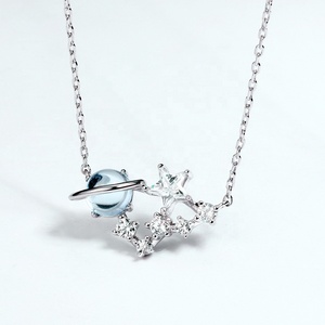 Collana da Donna Delicata in Argento Sterling 925 con Topazio Blu, Gioiello Astrologico a Forma di Pianeta Saturno - Product Image 4