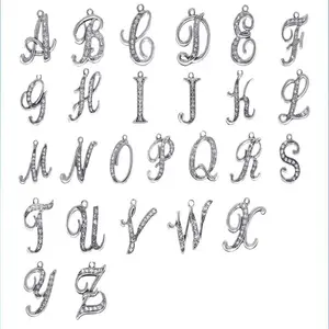 Bulk Lots Factory Alloy 26 Alphabet English Letters Crystal Initial Charms for Bracelet Necklace Keychain Purses Or More