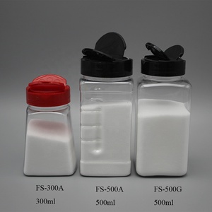 Nuova forma di design 300ml trasparente di spezie PET barattolo di plastica per <span class=keywords><strong>150</strong></span> <span class=keywords><strong>grammi</strong></span> di pepe nero in polvere, trasparente saliera contenitore coperchio rosso - Product Image 6
