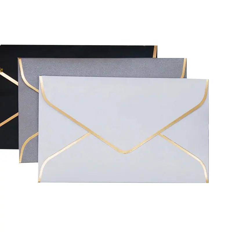 Envelopes de casamento para borda dourada, impressão de tamanho personalizada luxuosa, borda dourada, para cartões de convite