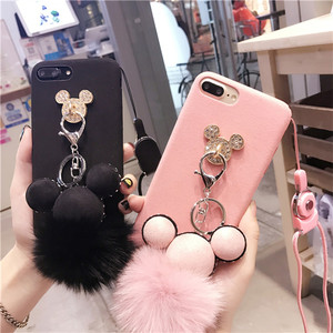 De diamantes de lujo de peluche de ratón de dibujos animados conejo Bola de piel de Tpu caso suave con cordón para Iphone7/7plus/6/6/6plus - Product Image 2