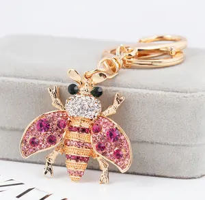 도매 주식 절묘한 패션 가방 매력 액세서리 여성 라인 석 귀여운 맞춤 금속 꿀벌 keychain