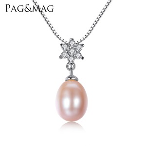 LUOTEEMI marca chapados en rodio 8-9mm perlas de agua dulce, <span class=keywords><strong>Vintage</strong></span> plata 925 boda colgante, collar