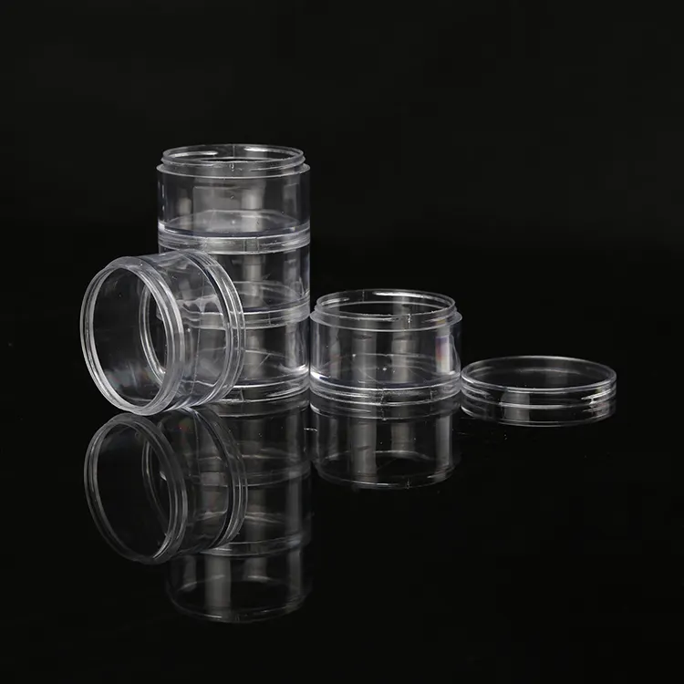 Five small clear round PS plastic box for packing with lid plastic packing box