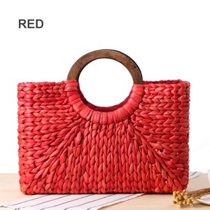 Fashion Trend Women Lady <strong>Summer</strong> <strong>Bag</strong> Square Big Capacity Beach Straw Hand <strong>Bag</strong> With Wood Handle - Product Image 3