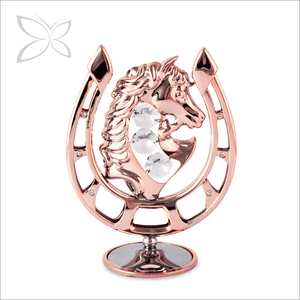 คริสตัลรูปเกือกม้านำโชคพร้อมหัวม้าโรสโกลด์รูปปั้นของขวัญทางธุรกิจจากฮวงจุ้ย - Product Image 1