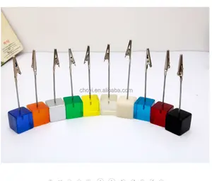 Customized Logo Cube Alligator Wire Resins Photo Clip Stand Memo Clip Holder