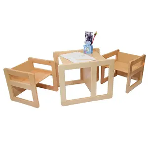 3 In 1 Set Furnitur Multifungsi Anak-anak, Dua Kursi atau Meja Kecil dan Satu Kursi atau Meja Kayu Bambu Besar