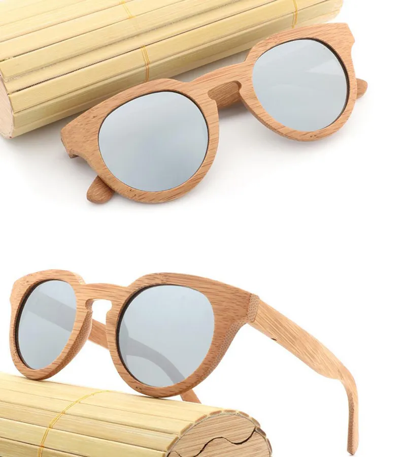 factory wholesale custom logo luxury designer women men glasses round bamboo frame glasses polarized lens shades sunglasses