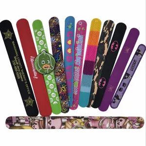 Full size silicone slap hand band Full color printing heat transfer printed rubber bracelet custom snap wristband