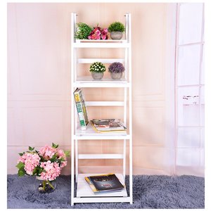 Estante de flores soporte de plantas estante de macetas libro de exhibición unidad de almacenamiento de escalera plegable de madera de <span class=keywords><strong>4</strong></span> niveles, blanco - Product Image 3