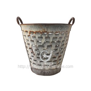 Prezzo di fabbrica 3.2 gallone rustico in metallo cestello di stoccaggio in metallo cesto di stoccaggio in metallo cesto per la casa giardino - Product Image 5
