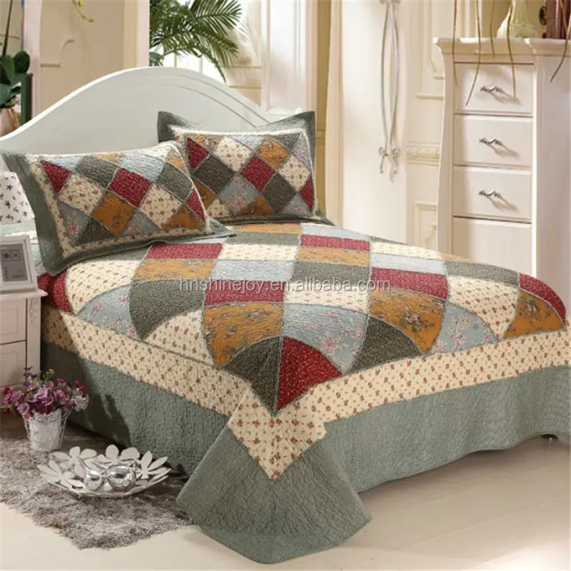 Veqking — couvre-lit, lavable, motif patchwork, 100% coton, 3 pièces, dessus de lit, lavable,