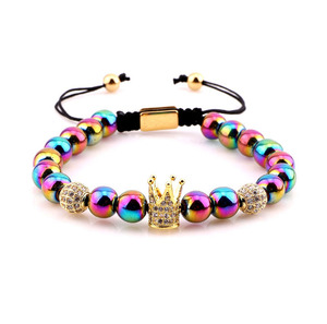 Di vendita caldo del diamante DELLA CZ corona arcobaleno perle di colore perline fatti a mano braccialetto di coppia per le donne degli uomini - Product Image 2