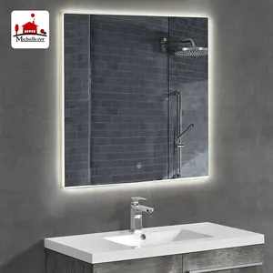 Miroir de mur de led électrique carré d'écran tactile de miroir éclairé par dos moderne de salle de bains ip44 avec des lumières