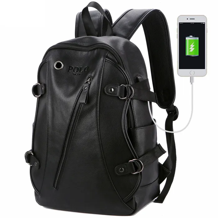 USBポートと15インチ以上のイヤホン穴を備えたユニセックスシンプルデザインサッチェルバッグ用VICUNAPOLO盗難防止レザーバックパック