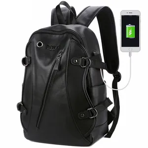 VIKUNJA POLO für Unisex Einfache Design Satchel Tasche mit USB Port und Kopfhörer Loch Über 15 Zoll Anti Theft Leder rucksack