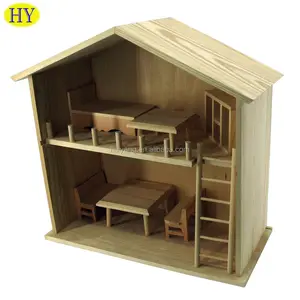 Factory Custom Unvollendete Miniatur Holz Puppenhaus zu verkaufen