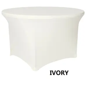 Ivory 5ft Fitted Round Spandex Table Cover Stretch Table Cloth for Wedding, Banquet, Parties