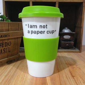 Tasse à café Tumbler en porcelaine à emporter Tasse de voyage personnalisée en céramique à double paroi avec couvercle en silicone Mugs Country - Product Image 5