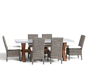 Hotel resort wooden dining table rattan chairs garden treasures outdoor furniture