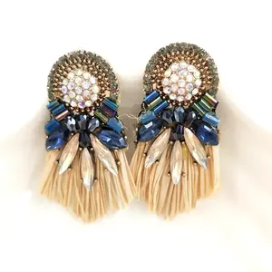 Hand made crystal zinc alloy rhinestone fashion tassel hook earrings