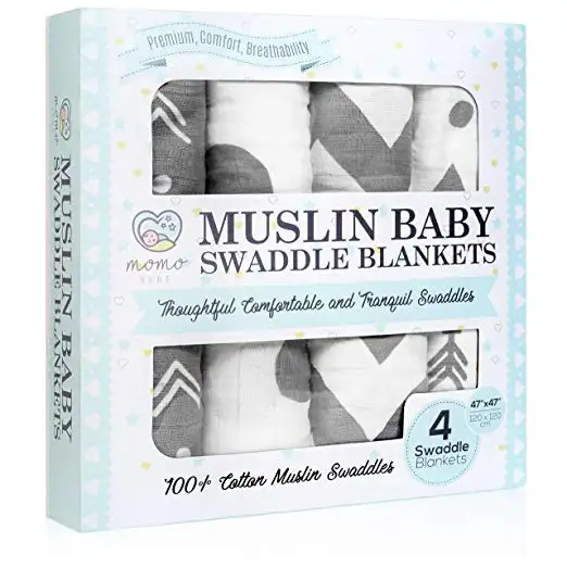 เด็กห่อของขวัญชุด 4 ชิ้นเด็ก muslin ผ้าห่ม swaddle