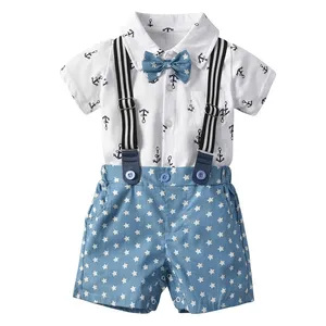 ZHG111 幼儿婴儿连体裤绅士 Roupas 婴儿 t恤工作服 + 短裤男婴服装套装从中国