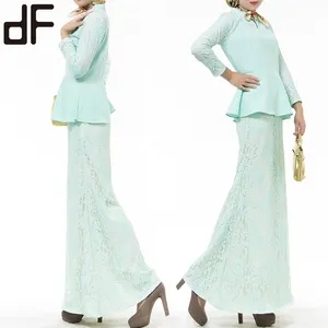 Guangzhou Fabrikant Moderne Kebaya Nieuwste Lange Rok Elegant Set Kant Voor Mode Design Kant Baju Kurung