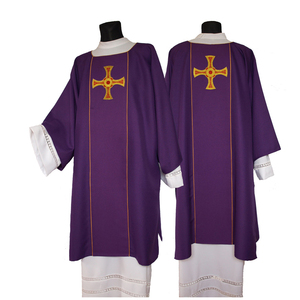 Holy Purple Catholic Church Priests Chasuble <strong>Fish</strong> Embroidered Vestments w Collar - Product Image 3