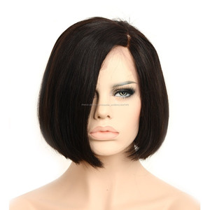 Échantillon gratuit remy coiffures 8 <span class=keywords><strong>pouce</strong></span> bob wigwith côté partie cuticules alignés raw virgin cheveux full lace perruques - Product Image 3