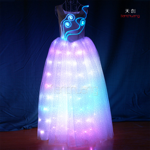 Pleine Couleur LED Fiber Optique Parti Robe Costumes, Performance Costume De Mariage Robe, lumineux Clignotant Costume - Product Image 1