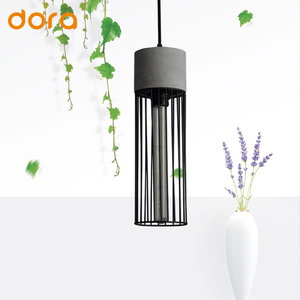 Industrial Edison Hanging <strong>Cage</strong> Pendant <strong>Lights</strong> With E26 E27 Base and Vintage Concrete <strong>Shade</strong> in Pendant <strong>Light</strong> Fixtures - Product Image 1