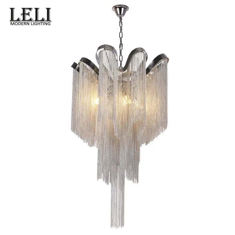 Designer lamps pendant luxury lighting silver chain chandelier