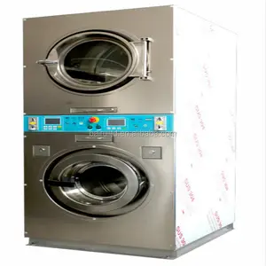 Coin operated double deck washer dryer with coin or token operation system for laundry shop