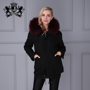 Vente en gros directe d'usine, manteau à <span class=keywords><strong>capuche</strong></span> en fourrure, style classique, parka d'hiver pour femmes, col en fourrure de raton laveur véritable épaisse - Product Image 5