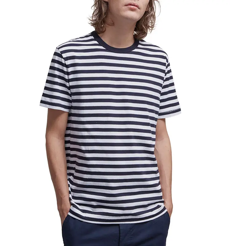 Wholesale Striped T-shirt 95% Polyester 5% Spandex Custom Striped T Shirt Blank Men 100% Cotton Customized Logo Printing Jersey