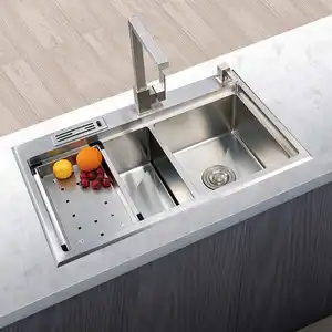 Undermount Wastafel Dapur Sudut Wastafel, Bak Cuci Stainless Steel untuk Dapur