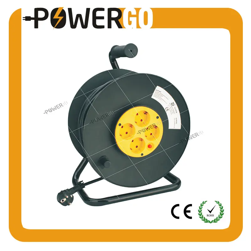 CE ROHS Listed 4 Ways European Standard 25m Cable Reel Electrical Power Sockets H05VV-F 3G 2.0mm Surge Protector