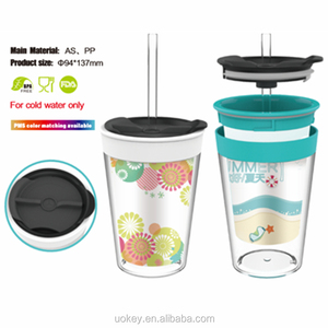 12oz 350ml personalizzabile inserto in carta fotografica a colori da te con paglia e coperchio del beccuccio a prova di perdite