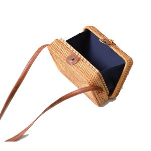 Handmade <b>Summer</b> Bali Rattan <b>Tote</b> <b>Bag</b> Woven Square with Leather Handle Natural Bamboo Handicraft Women's <b>Tote</b> <b>Bag</b> - Product Image 2