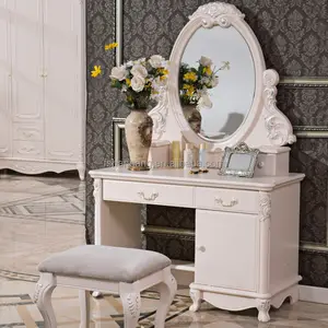 Miroir ventral en bois blanc, style français, nouveau modèle, avec tiroirs et tabouret