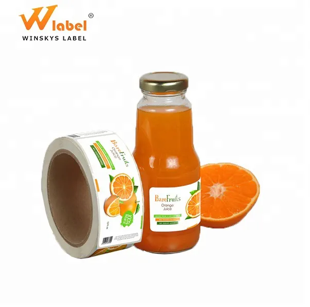 High quality orange juice labels maker self adhesive fruit drink stickers for beverage glass plastic bottles jars