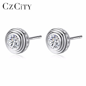 CZCITY Delle Donne di Tutti I Giorni-Vita del Commercio All'ingrosso Dei Monili Semplice Multa 925 <span class=keywords><strong>Orecchini</strong></span> D'<span class=keywords><strong>argento</strong></span> Della Vite Prigioniera Con <span class=keywords><strong>Cerchio</strong></span> Chiaro CZ Orecchino di Pietra - Product Image 1