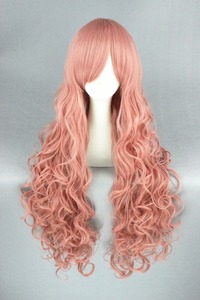 Venta al por mayor 80cm largo rizado <span class=keywords><strong>Rosa</strong></span> <span class=keywords><strong>peluca</strong></span> Cosplay Vocaloid Luka <span class=keywords><strong>Peluca</strong></span> sintético Anime <span class=keywords><strong>Halloween</strong></span> fiesta Cosplay disfraz <span class=keywords><strong>peluca</strong></span> - Product Image 3