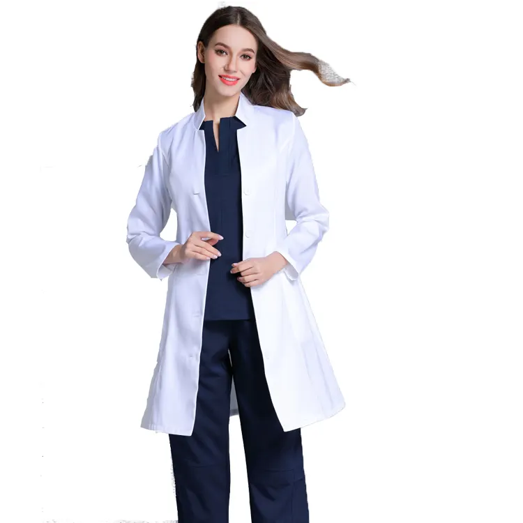 Revestimento manga longa feminino, casaco uniforme de enfermeira dental clínica slim fit branco