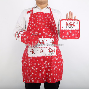 New Design 100% Cotton Christmas Kitchen Apron Set Apron Oven Mitt <strong>Pot</strong> Holder <strong>Tea</strong> Cozy Table Cloth Set - Product Image 3